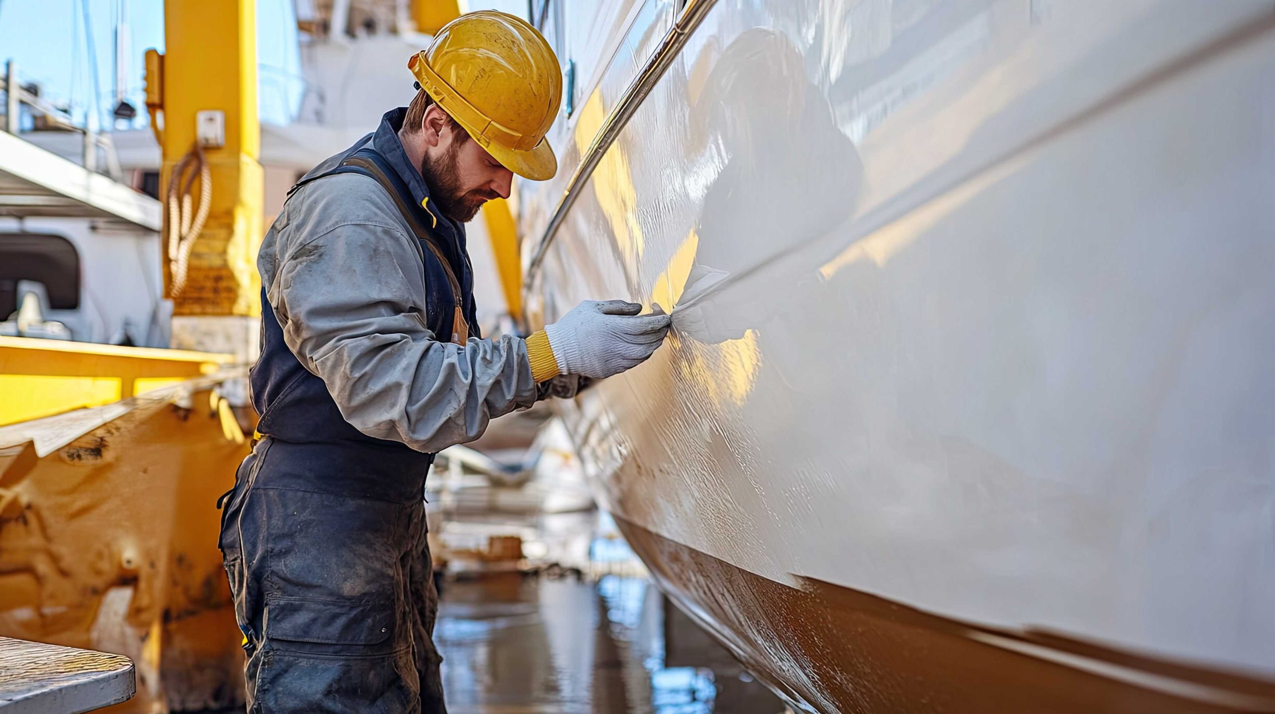 man sealing a boat.