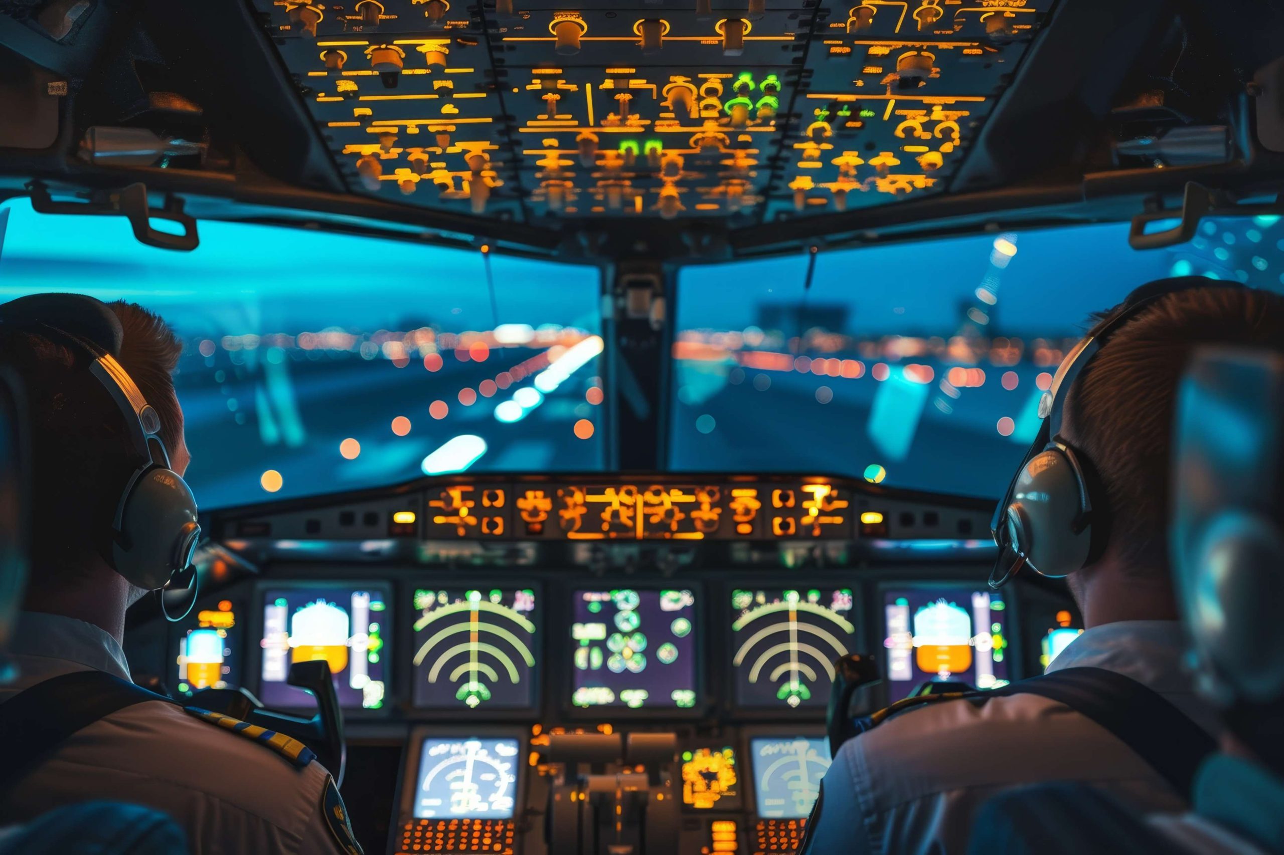 The aircraft s pilots ready for landing at the airport
