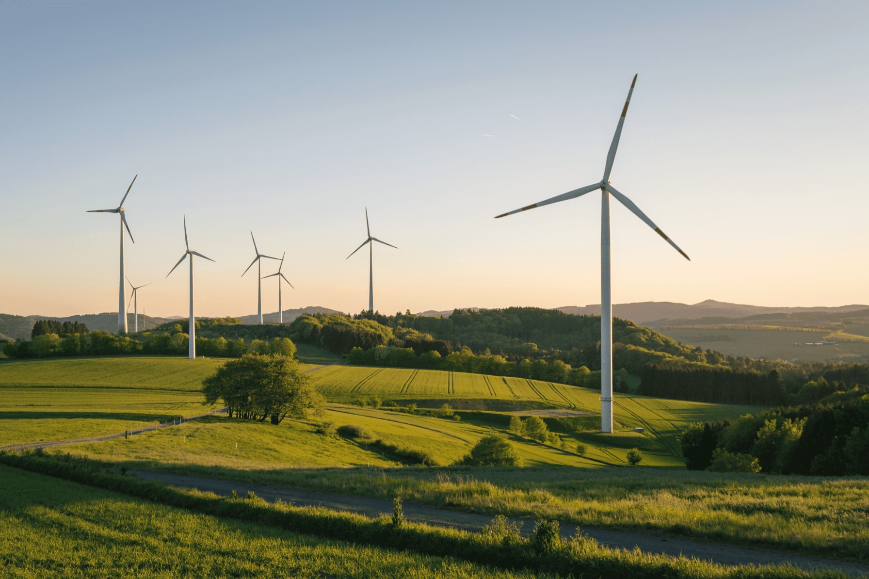 land of windmills on a beautiful sunset