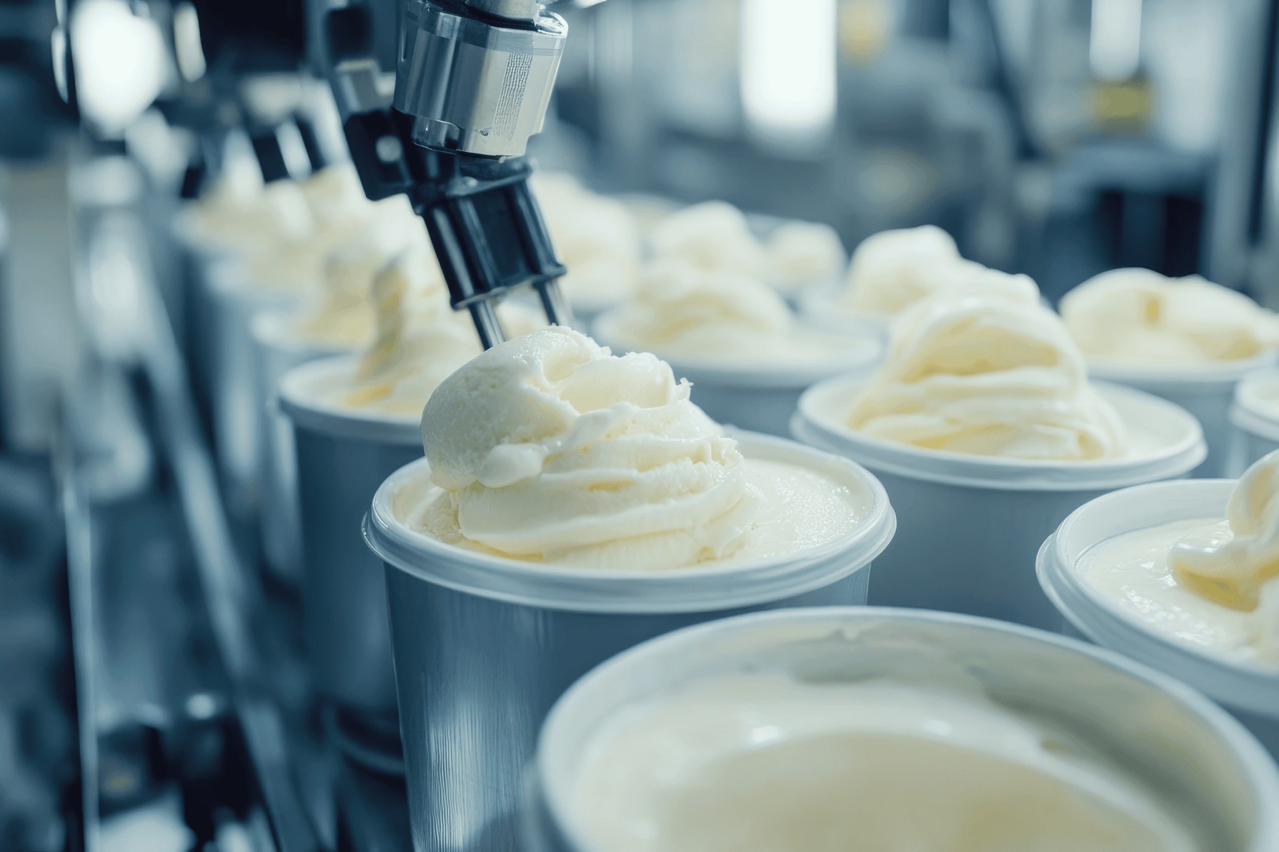 scoops of ice cream being processed