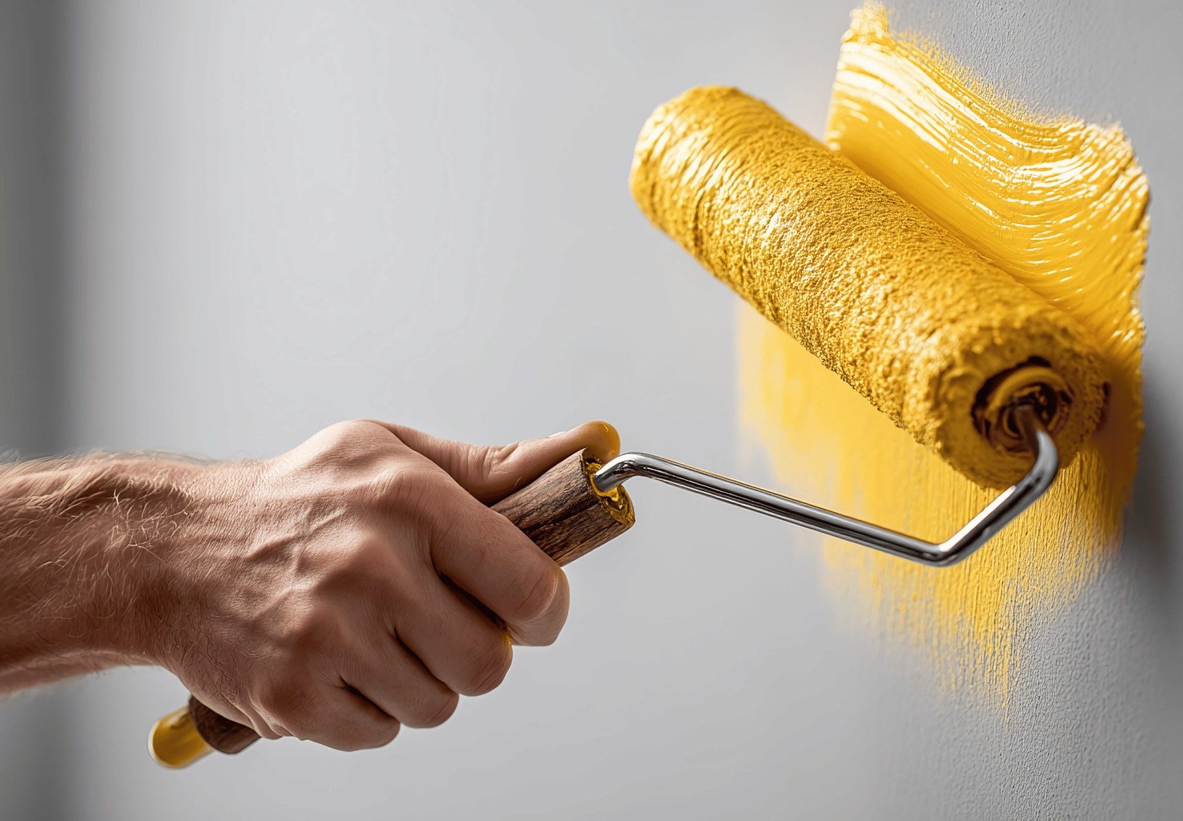 Roll of paint applied to a wall